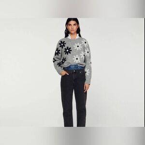 SANDRO Floral Knit Long Sleeve Sweater size small